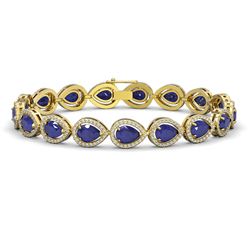 21.69 ctw Sapphire & Diamond Micro Pave Halo Bracelet 10k Yellow Gold - REF-315M5G