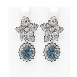 7.59 ctw Blue Topaz & Diamond Earrings 18K White Gold - REF-345A5N