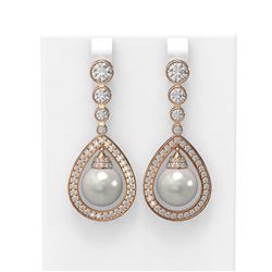 3.8 ctw Diamond & Pearl Earrings 18K Rose Gold - REF-446A2N