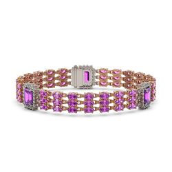 22.77 ctw Amethyst & Diamond Bracelet 14K Rose Gold - REF-327N3F
