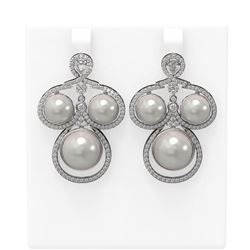 2.61 ctw Diamond & Pearl Earrings 18K White Gold - REF-298R4K
