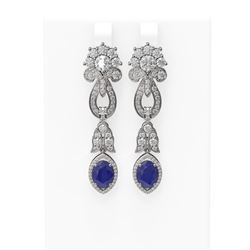 8.66 ctw Sapphire & Diamond Earrings 18K White Gold - REF-540N9F