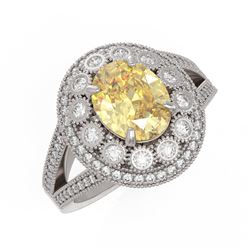 3.75 ctw Canary Citrine & Diamond Victorian Ring 14K White Gold - REF-129H3R