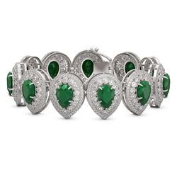 56.04 ctw Emerald & Diamond Victorian Bracelet 14K White Gold - REF-1745M5G