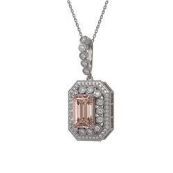 6.05 ctw Morganite & Diamond Victorian Necklace 14K White Gold - REF-272Y8X