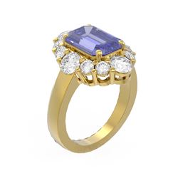 7.29 ctw Tanzanite & Diamond Ring 18K Yellow Gold - REF-518H2R