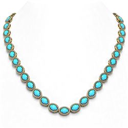 36.208 ctw Turquoise & Diamond Micro Pave Halo Necklace 10k Yellow Gold - REF-553R5K