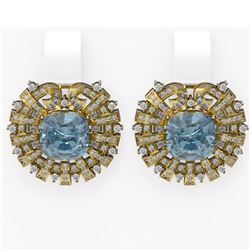 10.15 ctw Aquamarine & Diamond Earrings 18K Yellow Gold - REF-360G2W
