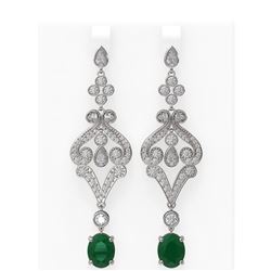 11.15 ctw Emerald & Diamond Earrings 18K White Gold - REF-541Y8X