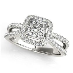 0.85 ctw Certified VS/SI Princess Diamond Halo Ring 18k White Gold - REF-106N3F