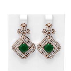7.51 ctw Emerald & Diamond Earrings 18K Rose Gold - REF-306M2G