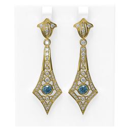 3.4 ctw Intense Blue Diamond Earrings 18K Yellow Gold - REF-303F8M