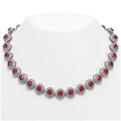 82.17 ctw Certified Ruby & Diamond Victorian Necklace 14K White Gold - REF-1800X2A