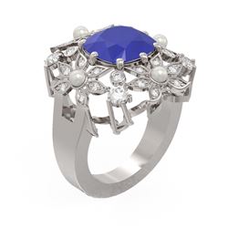 6.16 ctw Sapphire & Diamond Ring 18K White Gold - REF-254W5H