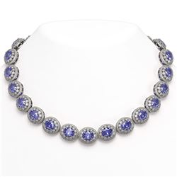 114.35 ctw Tanzanite & Diamond Victorian Necklace 14K White Gold - REF-3400Y2X