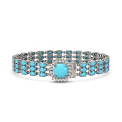 22.19 ctw Turquoise & Diamond Bracelet 14K White Gold - REF-281M8G