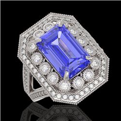 5.86 ctw Certified Tanzanite & Diamond Victorian Ring 14K White Gold - REF-345F5M