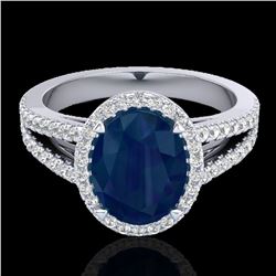 3 ctw Sapphire & Micro Pave VS/SI Diamond Halo Ring 18k White Gold - REF-78A2N