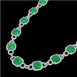 56 ctw Emerald & Micro VS/SI Diamond Eternity Necklace 14k White Gold - REF-960K2Y