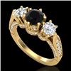 Image 1 : 2.18 ctw Fancy Black Diamond Art Deco 3 Stone Ring 18k Yellow Gold - REF-200N2F