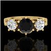 Image 2 : 2.18 ctw Fancy Black Diamond Art Deco 3 Stone Ring 18k Yellow Gold - REF-200N2F