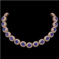 111.75 ctw Sapphire & Diamond Victorian Necklace 14K Rose Gold - REF-2935N8F