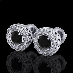 1.32 ctw Fancy Black Diamond Art Deco Stud Earrings 18k White Gold - REF-107M3G