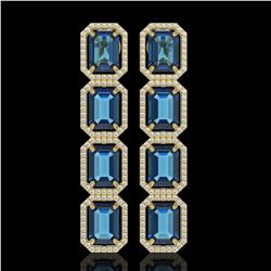 18.99 ctw London Topaz & Diamond Micro Pave Halo Earrings 10k Yellow Gold - REF-184X4A