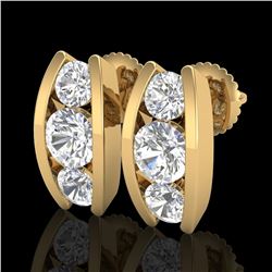 2.18 ctw VS/SI Diamond Solitaire Art Deco Stud Earrings 18k Yellow Gold - REF-300F2M