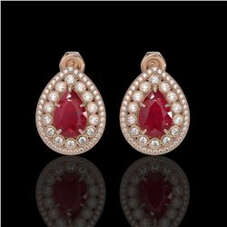 9.74 ctw Certified Ruby & Diamond Victorian Earrings 14K Rose Gold - REF-254N4F