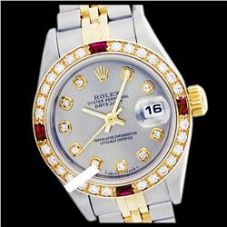 Rolex Men's Two Tone 14K Gold/SS, QuickSet, Diam Dial & Diam/Ruby Bezel