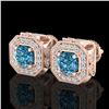 Image 1 : 2.75 ctw Fancy Intense Blue Diamond Art Deco Earrings 18k Rose Gold - REF-290X9A
