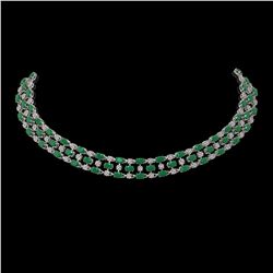63.65 ctw Emerald & Diamond Necklace 10K White Gold - REF-709F3M
