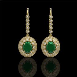 9.25 ctw Certified Emerald & Diamond Victorian Earrings 14K Yellow Gold - REF-256R2K