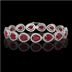 30.06 ctw Ruby & Diamond Micro Pave Halo Bracelet 10k White Gold - REF-368M5G