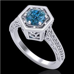 0.77 ctw Fancy Intense Blue Diamond Art Deco Ring 18k White Gold - REF-130X9A