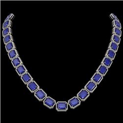 84.94 ctw Sapphire & Diamond Micro Pave Halo Necklace 10k White Gold - REF-859M5G