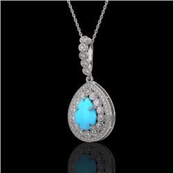 3.97 ctw Turquoise & Diamond Victorian Necklace 14K White Gold - REF-125G6W