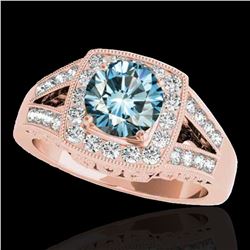 1.65 ctw SI Certified Fancy Blue Diamond Halo Ring 10k Rose Gold - REF-175R2K
