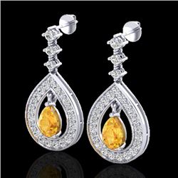 2.25 ctw Citrine & Micro Pave VS/SI Diamond Earrings 14k White Gold - REF-99G8W