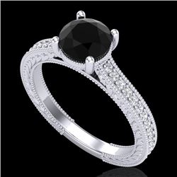 1.45 ctw Fancy Black Diamond Engagment Art Deco Ring 18k White Gold - REF-109G3W