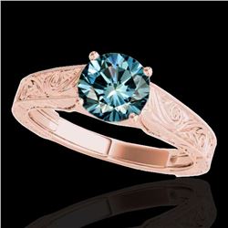 1 ctw SI Certified Fancy Blue Diamond Solitaire Ring 10k Rose Gold - REF-114N5F