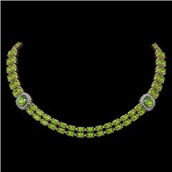 38.37 ctw Peridot & Diamond Necklace 14K Yellow Gold - REF-527M3G