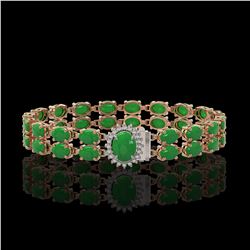 12.35 ctw Jade & Diamond Bracelet 14K Rose Gold - REF-209N3F