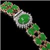 Image 2 : 12.35 ctw Jade & Diamond Bracelet 14K Rose Gold - REF-209N3F