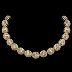 93.04 ctw Morganite & Diamond Victorian Necklace 14K Yellow Gold - REF-3788K9Y