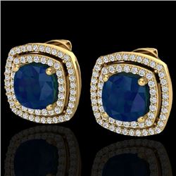 4.95 ctw Sapphire & Micro Pave VS/SI Diamond Earrings 18k Yellow Gold - REF-125H5R