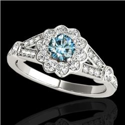 1.9 ctw SI Certified Fancy Blue Diamond Solitaire Halo Ring 10k White Gold - REF-170R5K