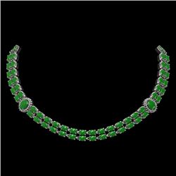 27.65 ctw Jade & Diamond Necklace 14K White Gold - REF-454X5A