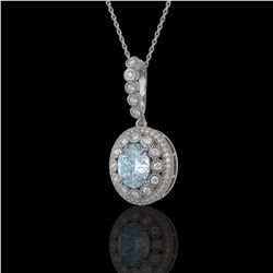 3.82 ctw Aquamarine & Diamond Victorian Necklace 14K White Gold - REF-136H8R